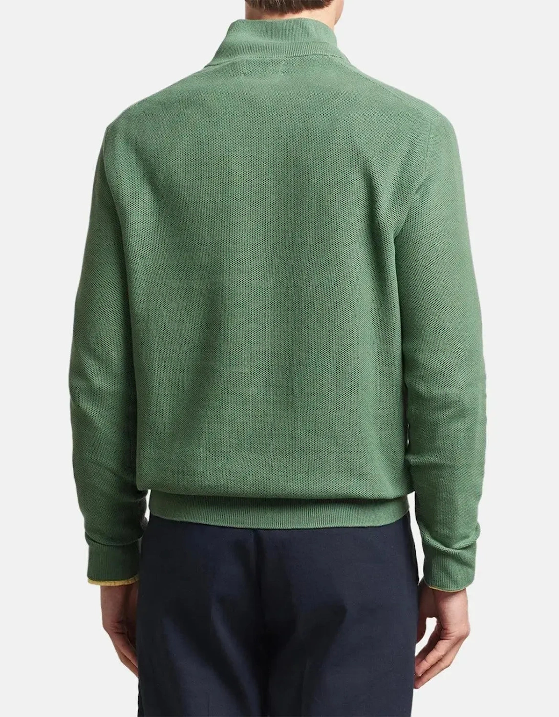 RALPH LAUREN MENS MESH KNIT COTTON 1/4 ZIP JUMPER FATIGUE