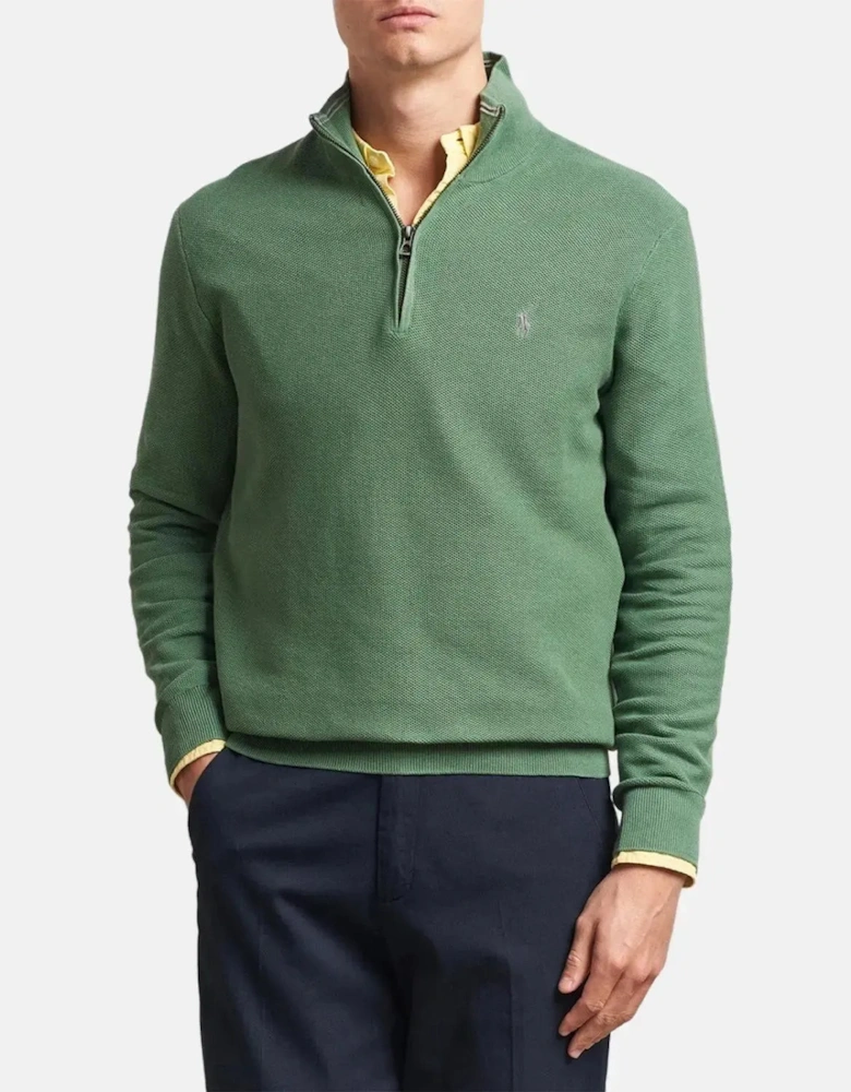 RALPH LAUREN MENS MESH KNIT COTTON 1/4 ZIP JUMPER FATIGUE