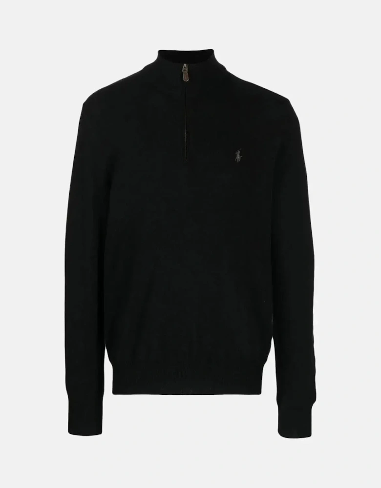 RALPH LAUREN MENS WOOL 1/4 ZIP JUMPER BLACK