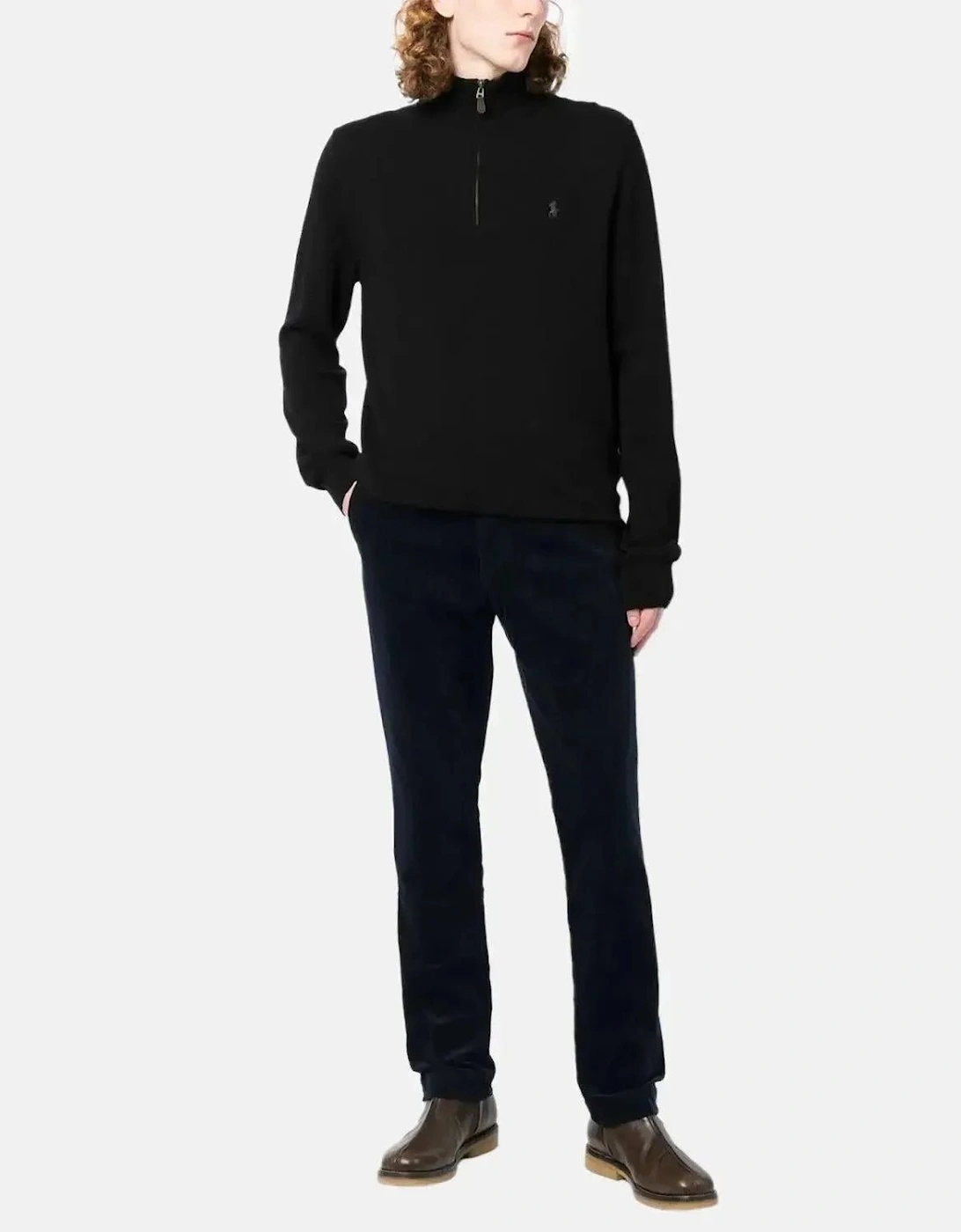 RALPH LAUREN MENS WOOL 1/4 ZIP JUMPER BLACK