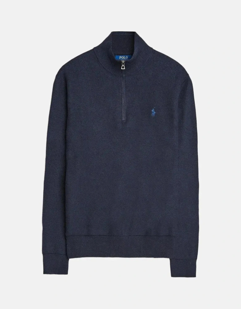 RALPH LAUREN MENS MESH KNIT COTTON 1/4 ZIP JUMPER HEATHER NAVY