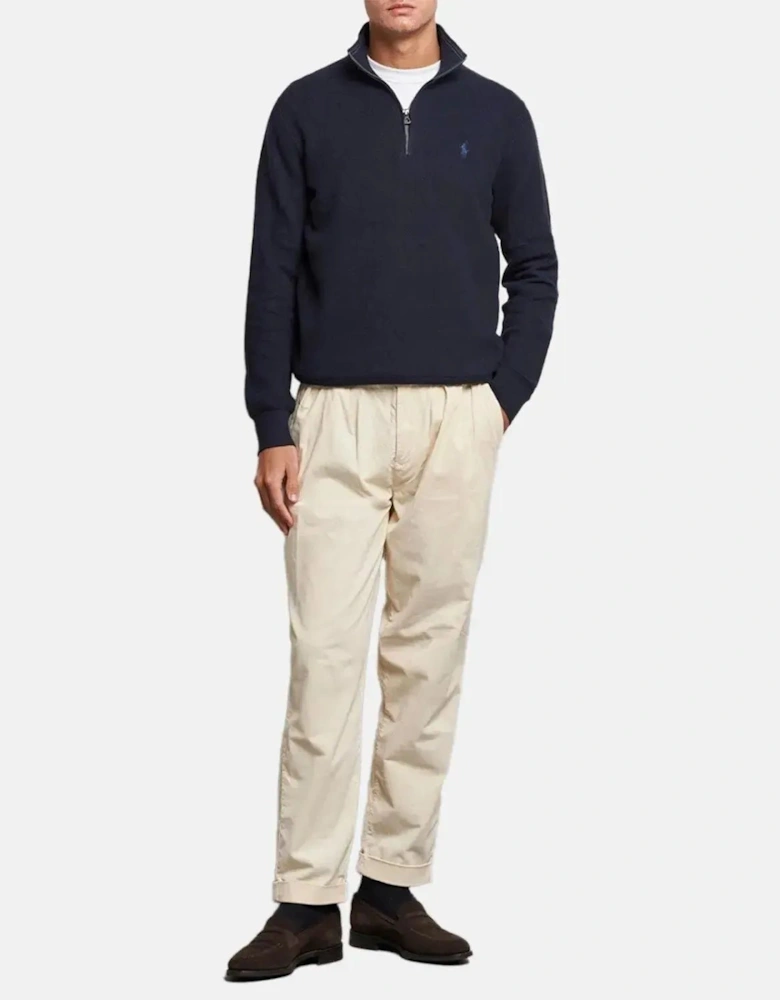 RALPH LAUREN MENS MESH KNIT COTTON 1/4 ZIP JUMPER HEATHER NAVY