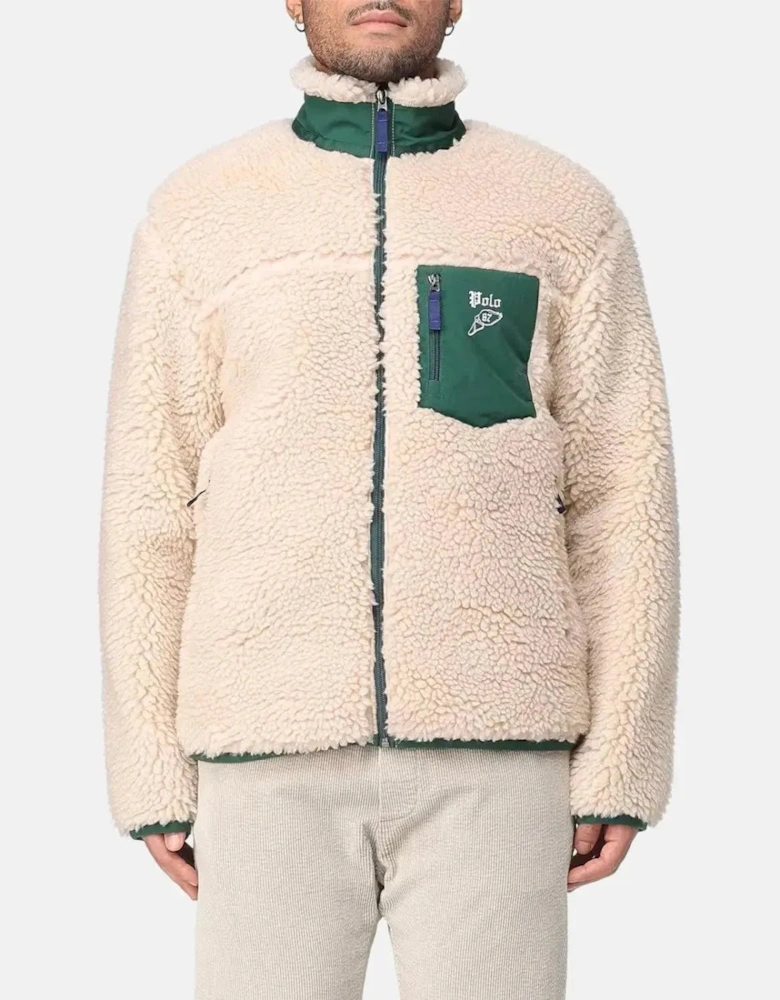 RALPH LAUREN MENS WOOL BORG LOGO SHERPA ZIP THROUGH FLEECE RANCH CREAM