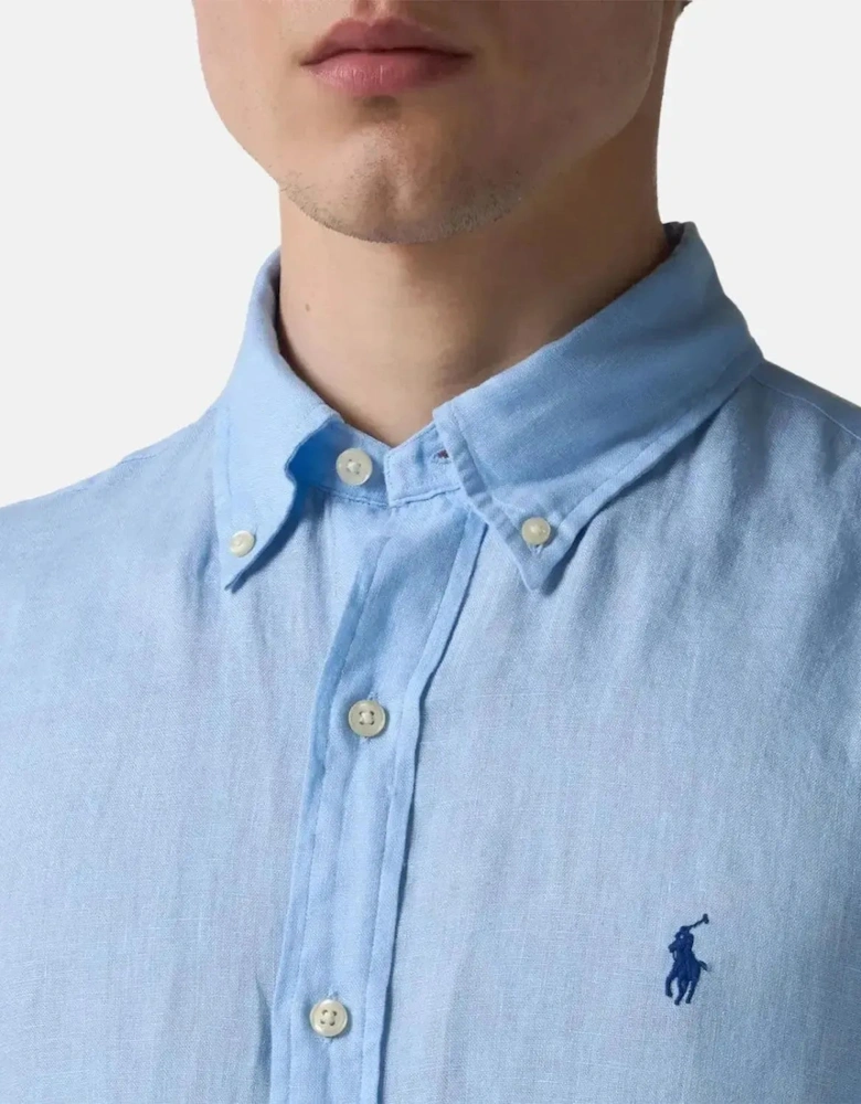RALPH LAUREN MENS CUSTOM FIT LINEN SHIRT OFFICE BLUE