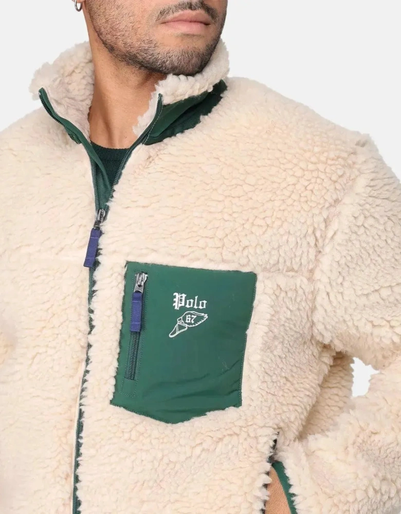 RALPH LAUREN MENS WOOL BORG LOGO SHERPA ZIP THROUGH FLEECE RANCH CREAM