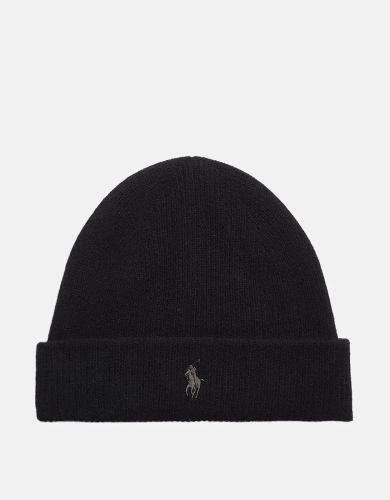 RALPH LAUREN WASHABLE CASHMERE SIGNATURE PONY BEANIE BLACK