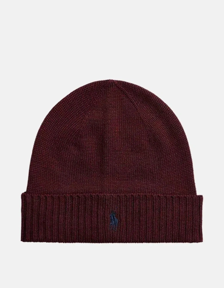 RALPH LAUREN SIGNATURE PONY WOOL BEANIE AGED WINE HEATHER