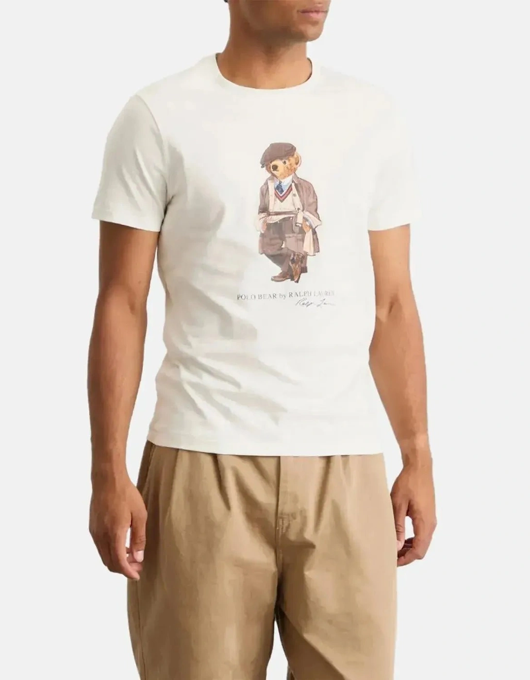 RALPH LAUREN MENS CUSTOM SLIM FIT POLO BEAR T-SHIRT DECKWASH WHITE HRTG