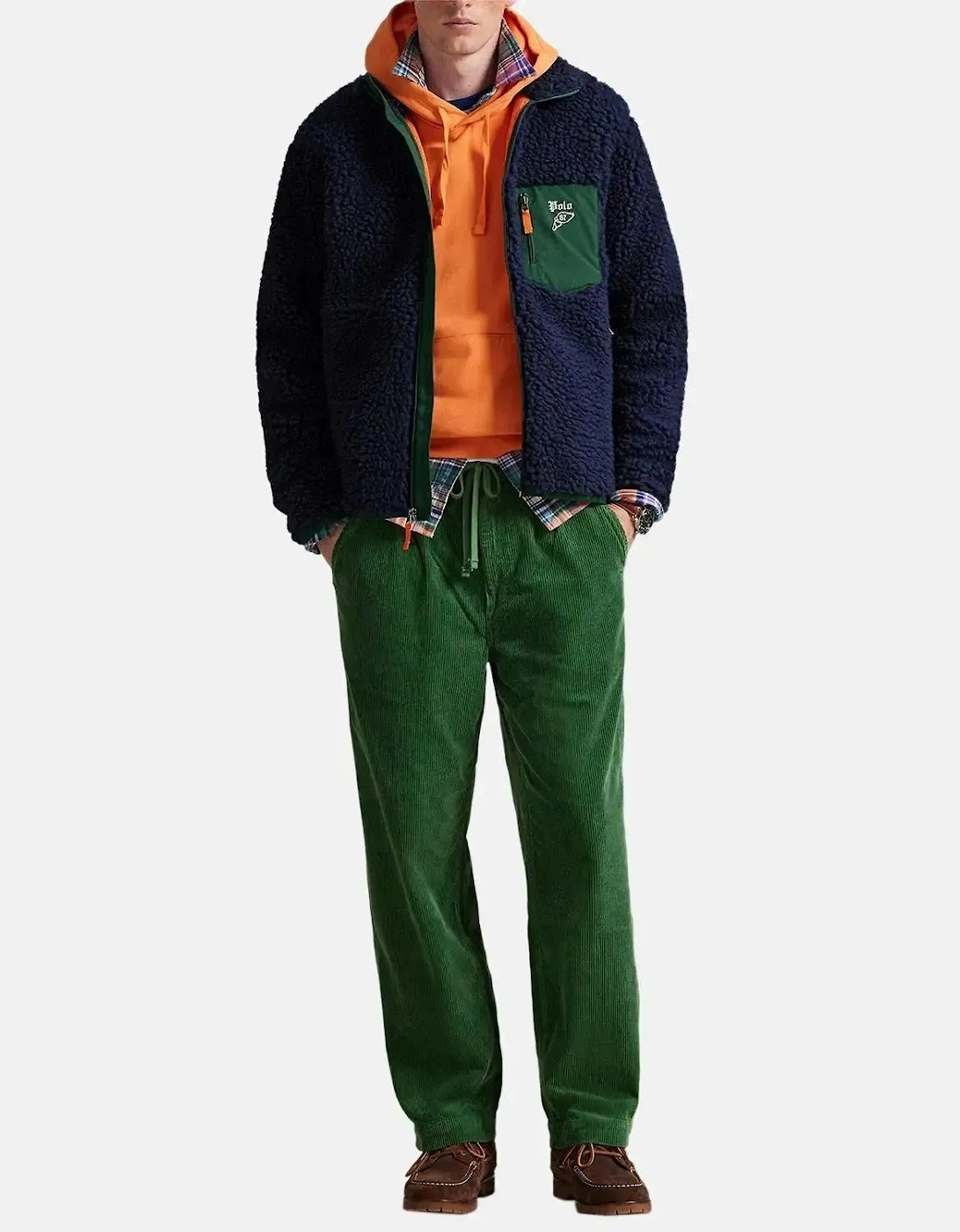 RALPH LAUREN MENS WOOL BORG LOGO SHERPA ZIP THROUGH FLEECE CRUISE NAVY