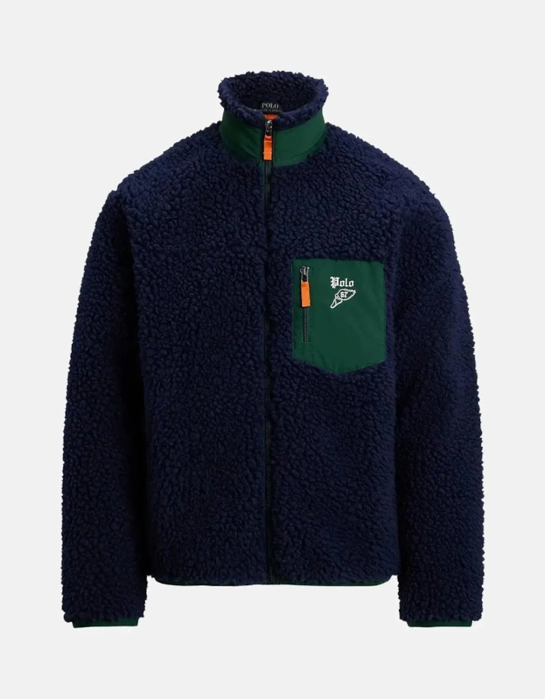 RALPH LAUREN MENS WOOL BORG LOGO SHERPA ZIP THROUGH FLEECE CRUISE NAVY