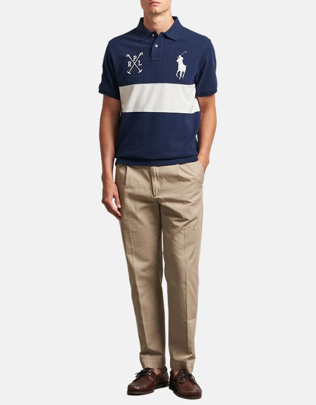 RALPH LAUREN CUSTOM SLIM FIT TEAM COLOURS POLO SHIRT NEWPORT NAVY NEVIS