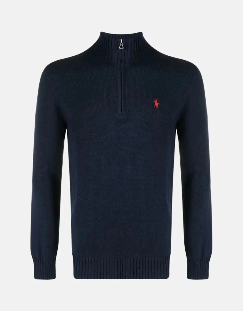 RALPH LAUREN COTTON 1/4 ZIP JUMPER HUNTER NAVY