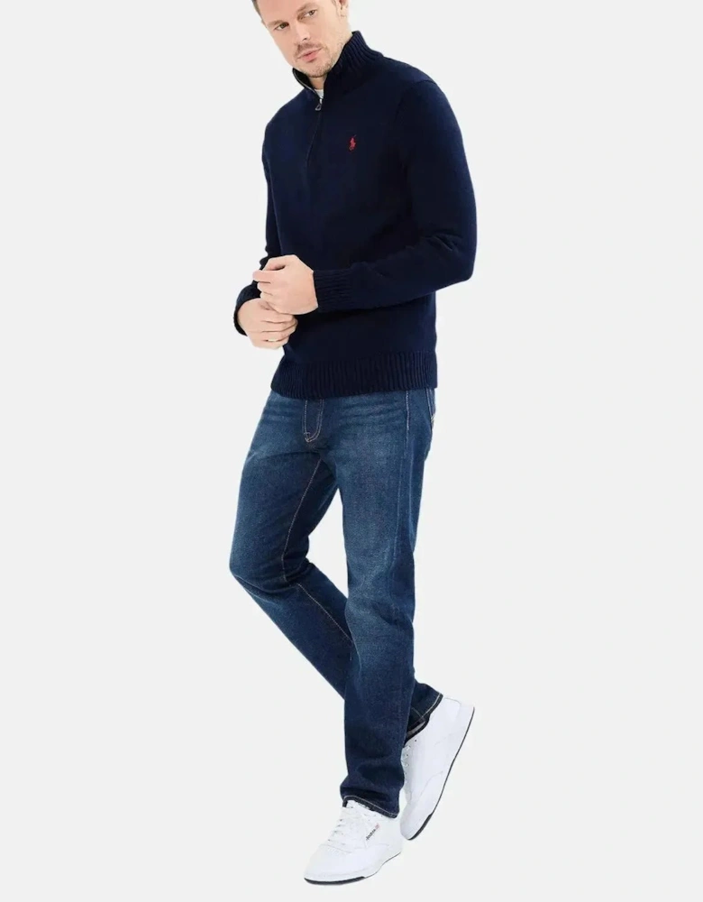 RALPH LAUREN COTTON 1/4 ZIP JUMPER HUNTER NAVY