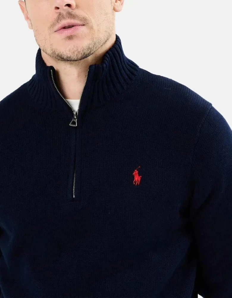RALPH LAUREN COTTON 1/4 ZIP JUMPER HUNTER NAVY