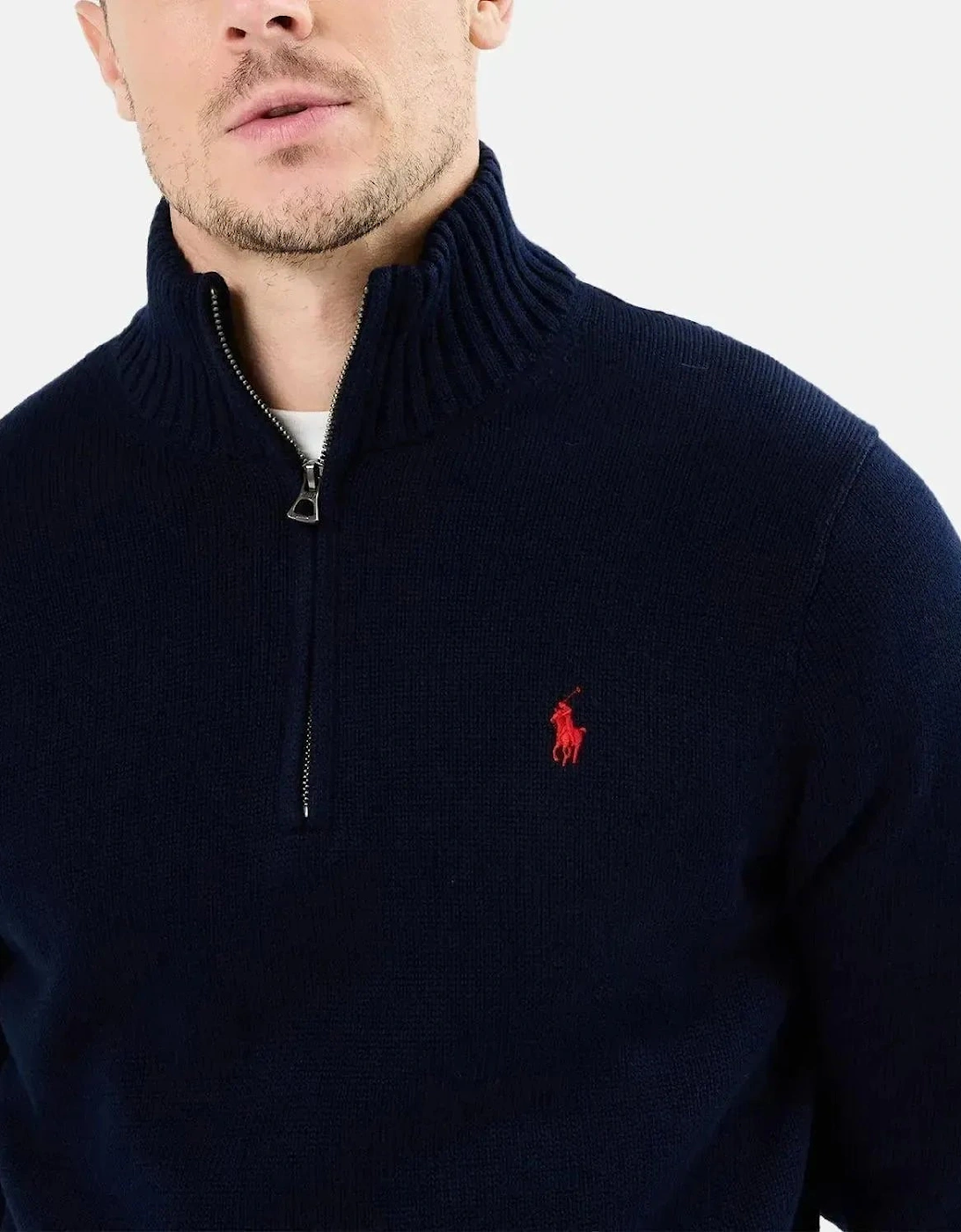RALPH LAUREN COTTON 1/4 ZIP JUMPER HUNTER NAVY