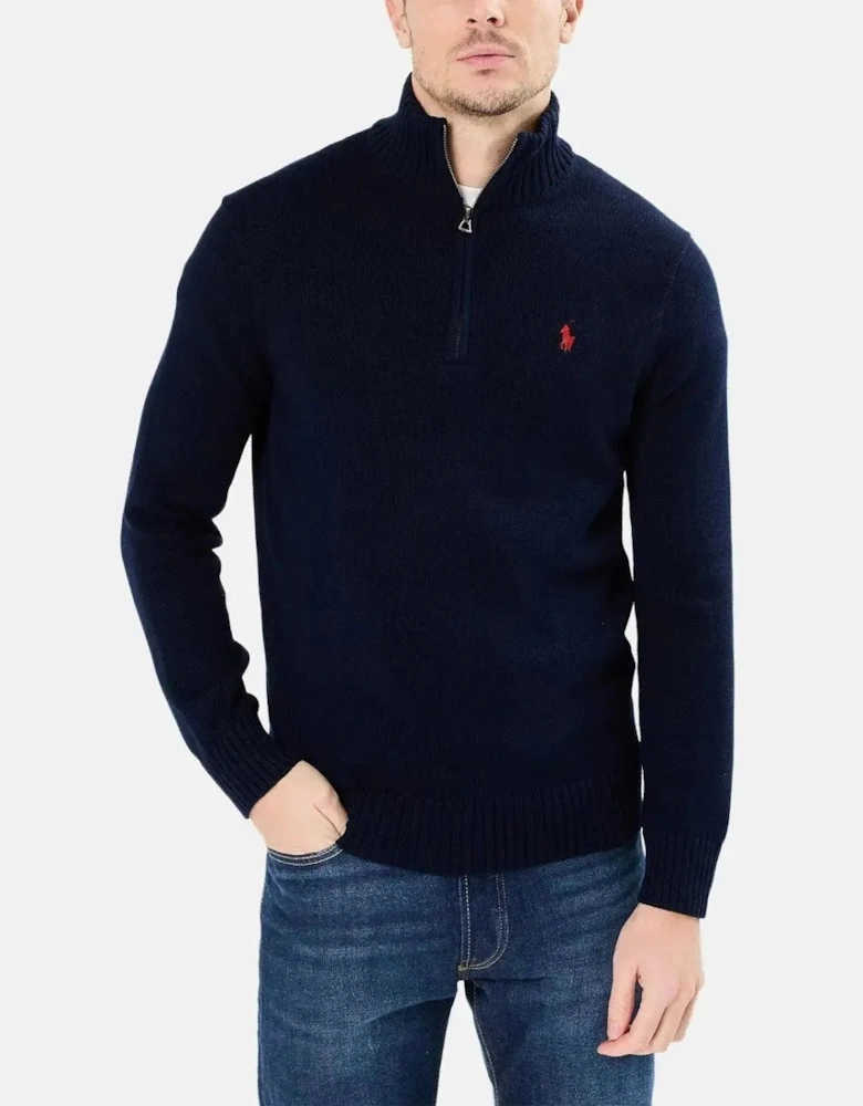 RALPH LAUREN COTTON 1/4 ZIP JUMPER HUNTER NAVY
