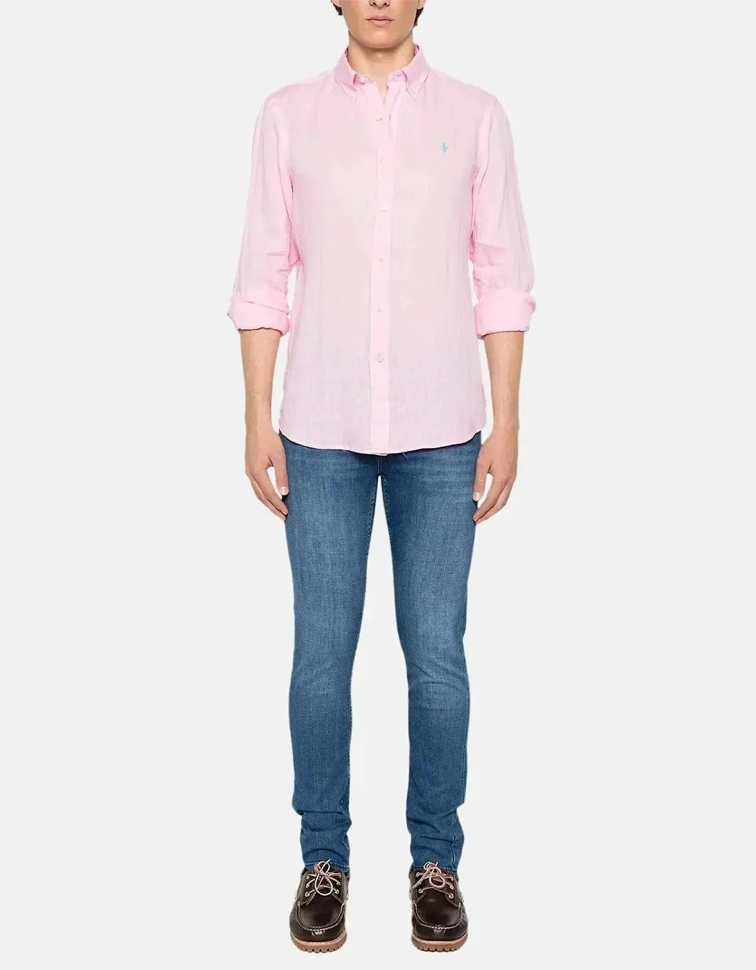RALPH LAUREN MENS CUSTOM FIT LINEN SHIRT CARMEL PINK