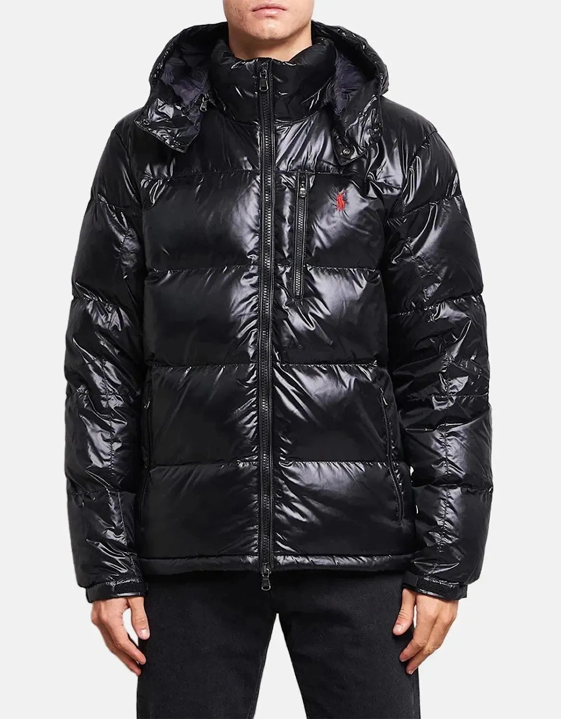 RALPH MENS LAUREN GORHAM GLOSSED DOWN JACKET BLACK GLOSSY