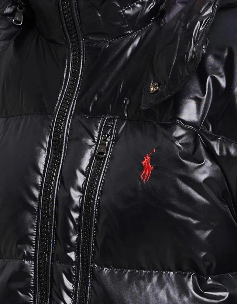 RALPH MENS LAUREN GORHAM GLOSSED DOWN JACKET BLACK GLOSSY