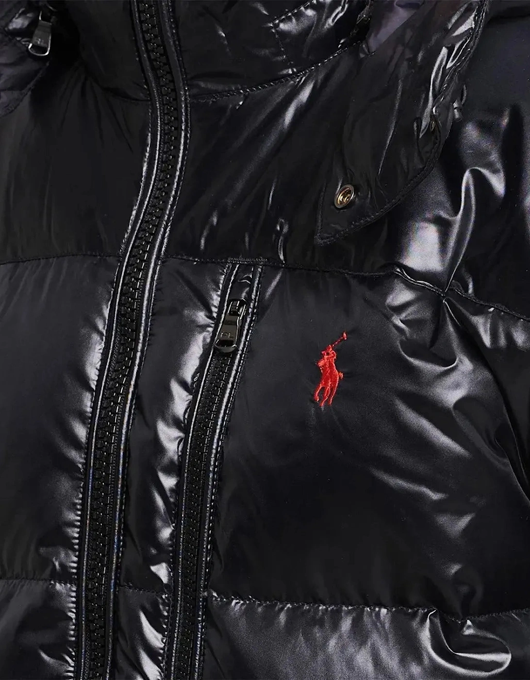 RALPH MENS LAUREN GORHAM GLOSSED DOWN JACKET BLACK GLOSSY