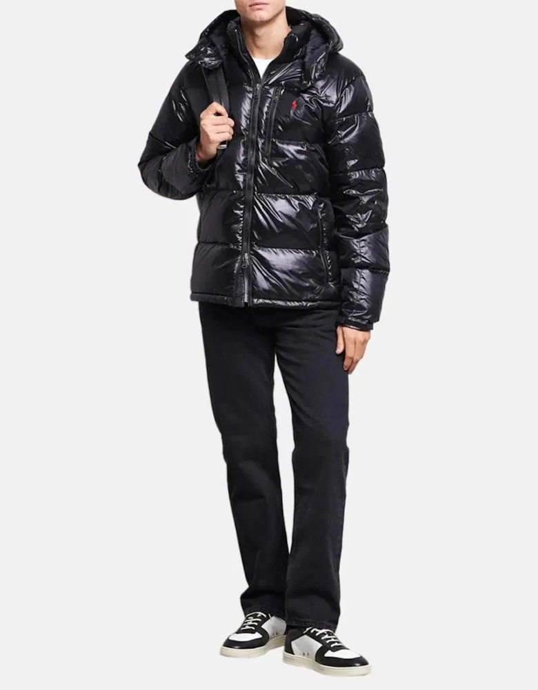 RALPH MENS LAUREN GORHAM GLOSSED DOWN JACKET BLACK GLOSSY