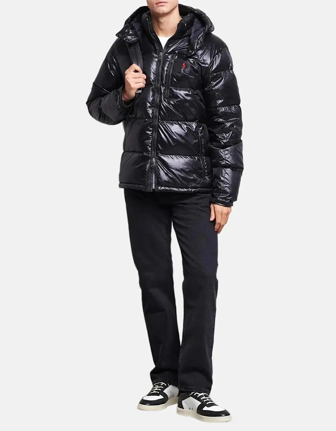 RALPH MENS LAUREN GORHAM GLOSSED DOWN JACKET BLACK GLOSSY