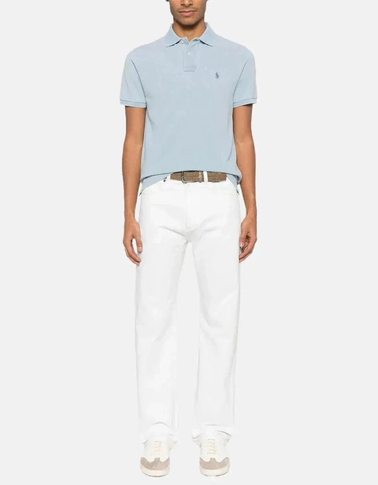 RALPH LAUREN MENS CUSTOM SLIM FIT INDIGO MESH POLO SHIRT LIGHT INDIGO