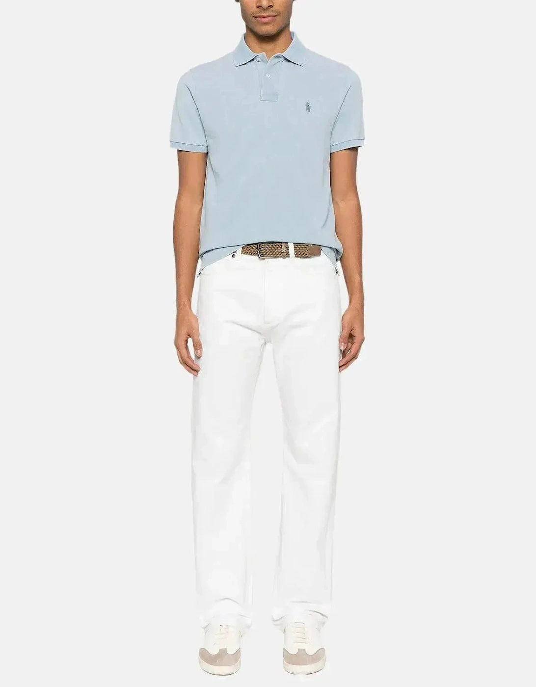 RALPH LAUREN MENS CUSTOM SLIM FIT INDIGO MESH POLO SHIRT LIGHT INDIGO