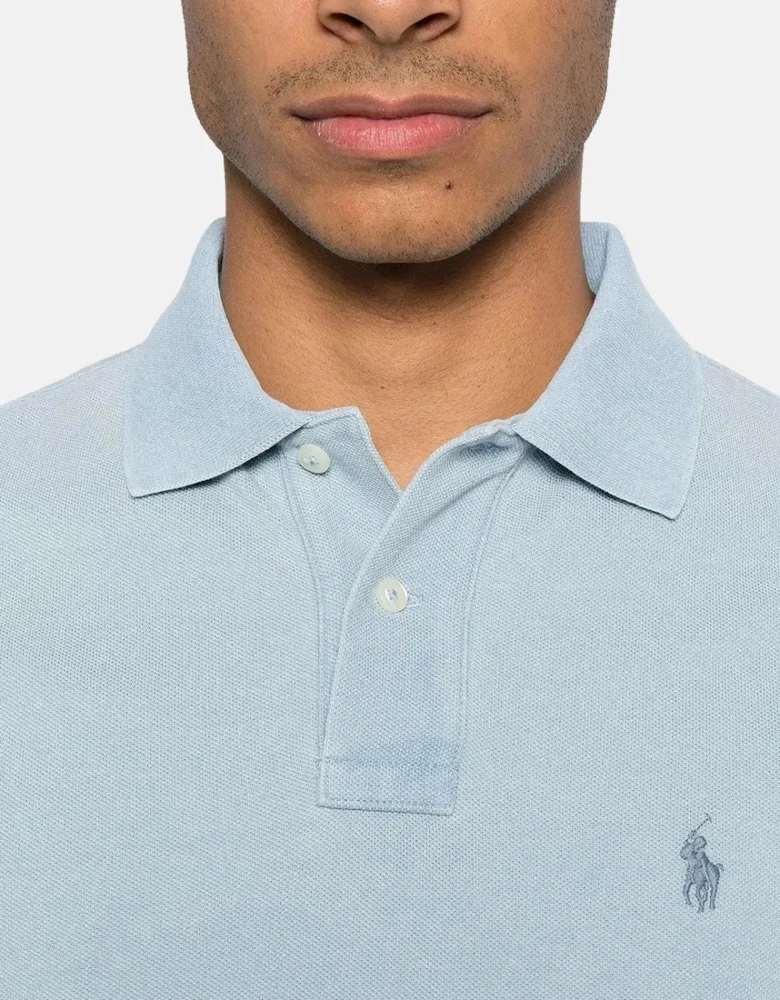 RALPH LAUREN MENS CUSTOM SLIM FIT INDIGO MESH POLO SHIRT LIGHT INDIGO