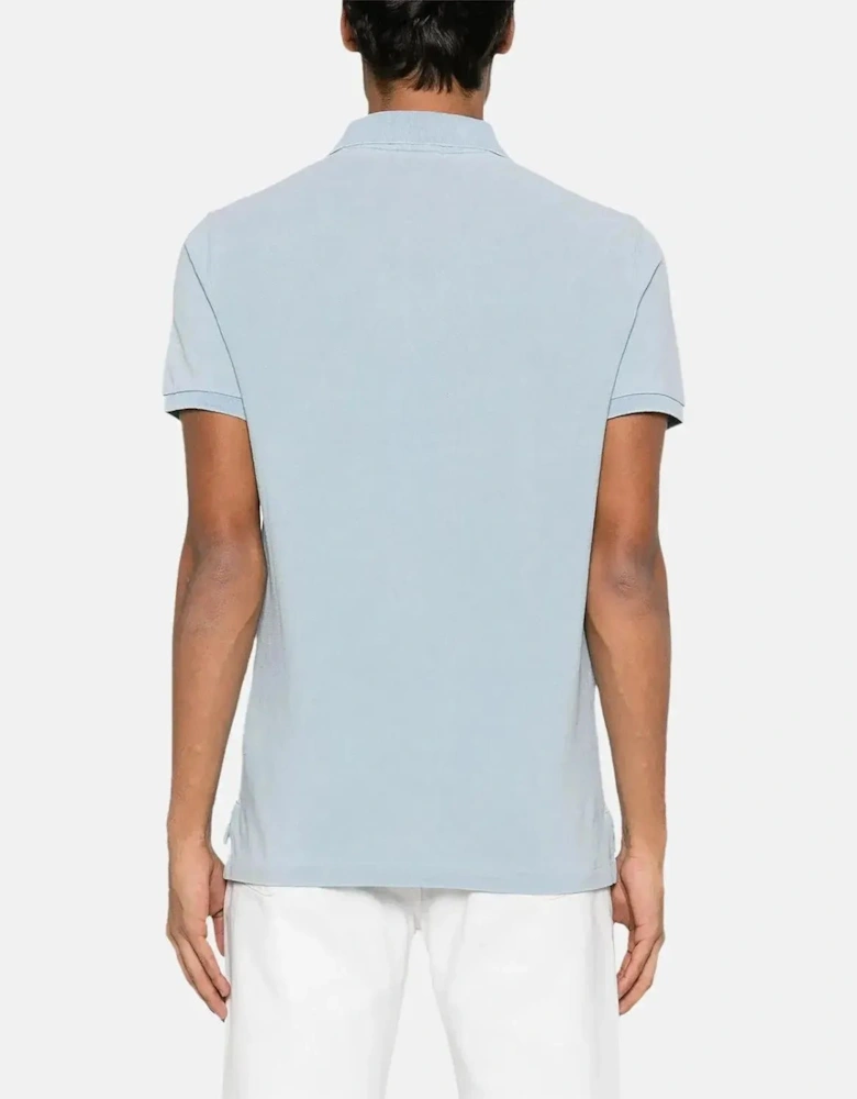 RALPH LAUREN MENS CUSTOM SLIM FIT INDIGO MESH POLO SHIRT LIGHT INDIGO