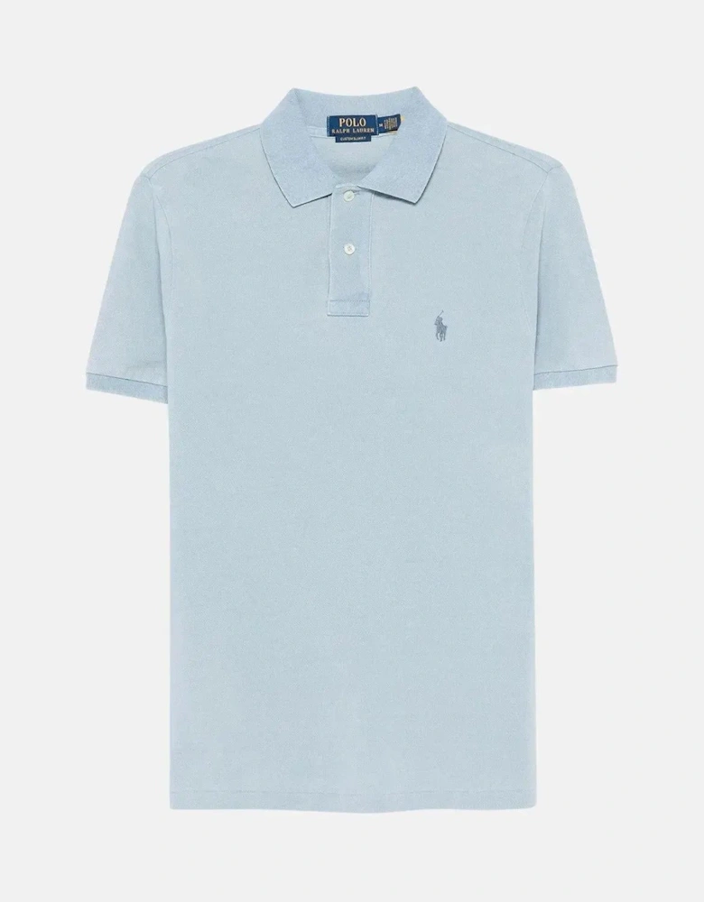 RALPH LAUREN MENS CUSTOM SLIM FIT INDIGO MESH POLO SHIRT LIGHT INDIGO