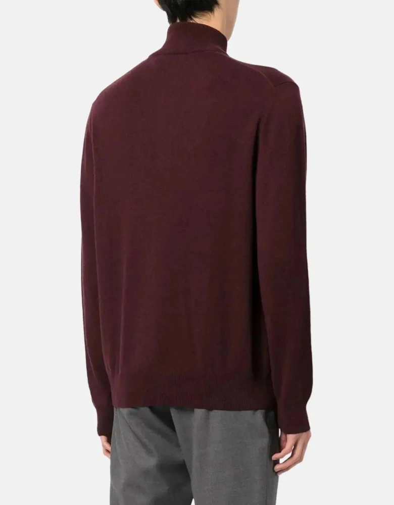 RALPH LAUREN MENS WOOL 1/4 ZIP JUMPER AGED WINE HEATHER