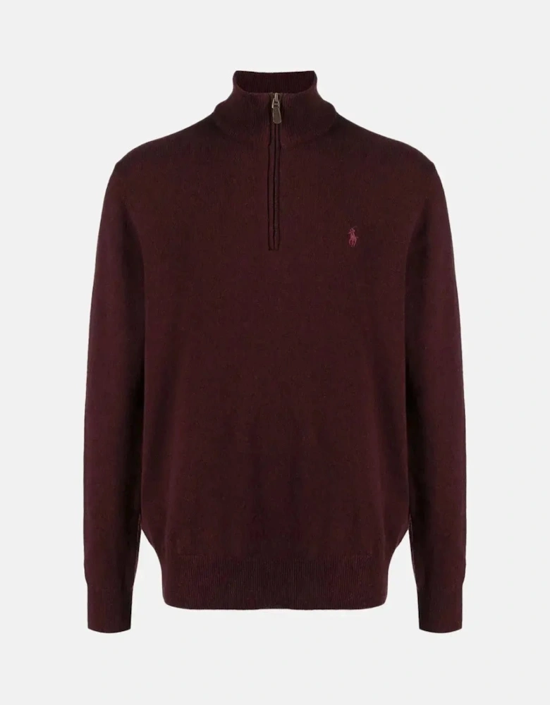 RALPH LAUREN MENS WOOL 1/4 ZIP JUMPER AGED WINE HEATHER