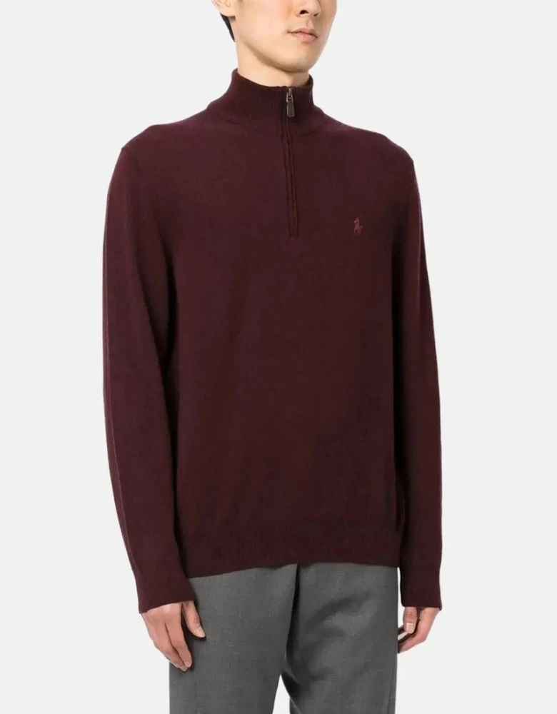 RALPH LAUREN MENS WOOL 1/4 ZIP JUMPER AGED WINE HEATHER
