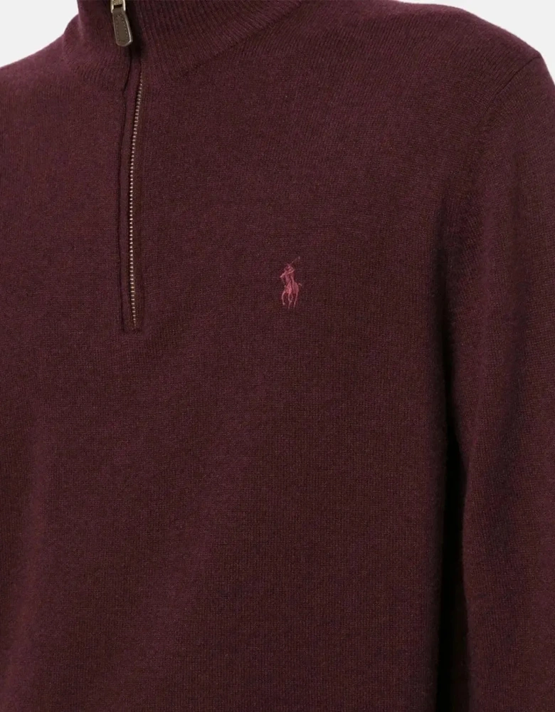 RALPH LAUREN MENS WOOL 1/4 ZIP JUMPER AGED WINE HEATHER