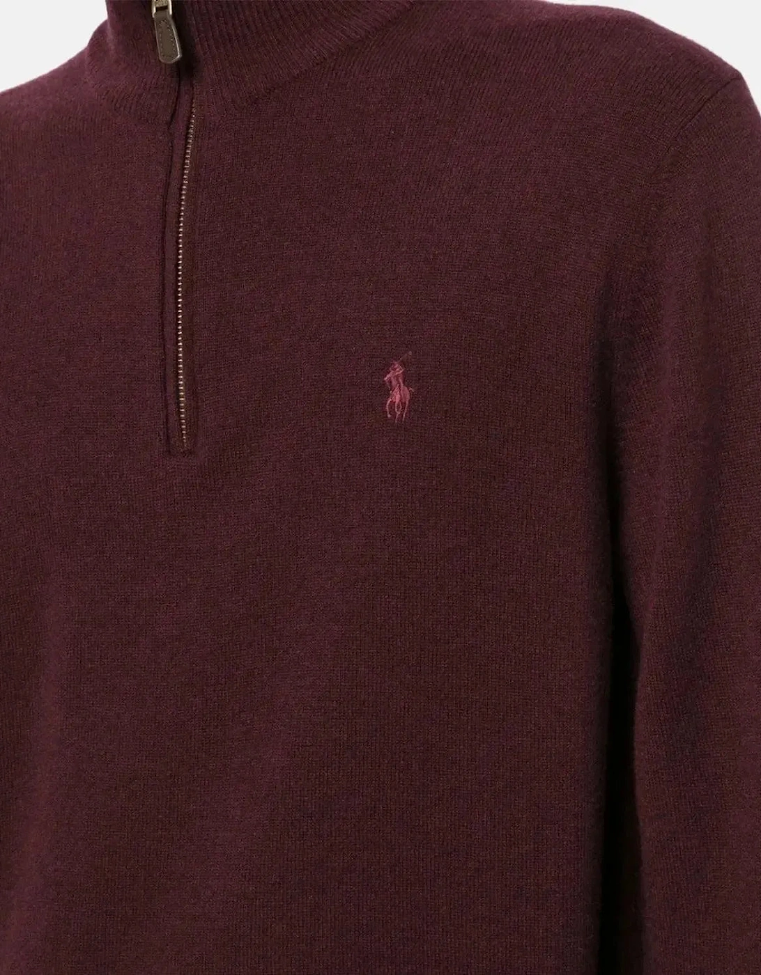 RALPH LAUREN MENS WOOL 1/4 ZIP JUMPER AGED WINE HEATHER