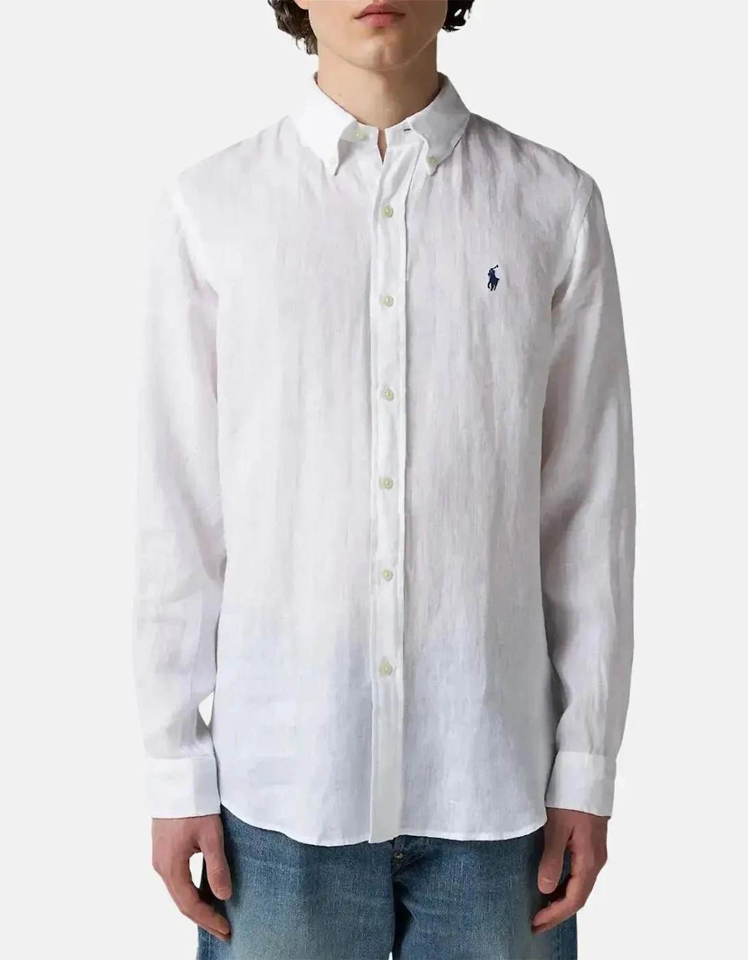 RALPH LAUREN MENS CUSTOM FIT LINEN SHIRT CERAMIC WHITE