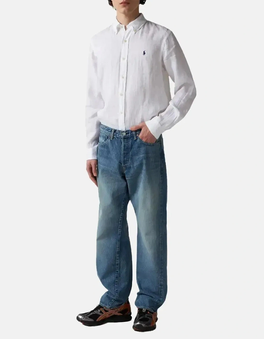 RALPH LAUREN MENS CUSTOM FIT LINEN SHIRT CERAMIC WHITE