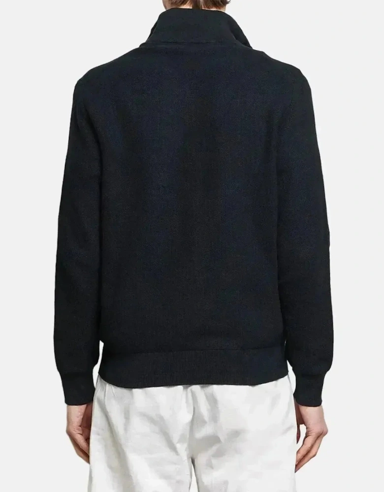 RALPH LAUREN MESH KNIT COTTON 1/4 ZIP KNIT BLACK