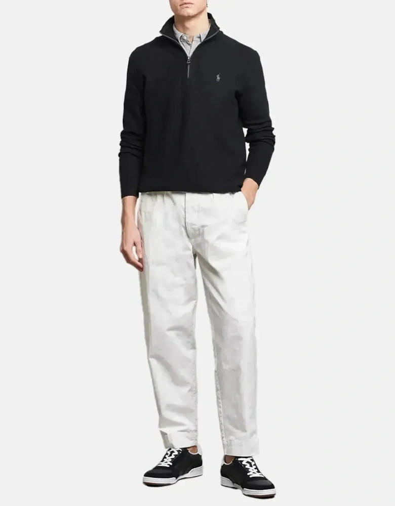 RALPH LAUREN MESH KNIT COTTON 1/4 ZIP KNIT BLACK