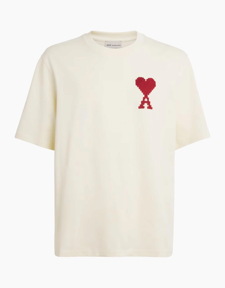 Ami Paris Ami De Coeur Zig Zag Logo T-Shirt in Beige