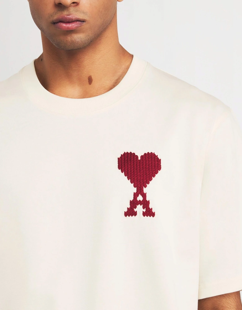 Ami Paris Ami De Coeur Zig Zag Logo T-Shirt in Beige