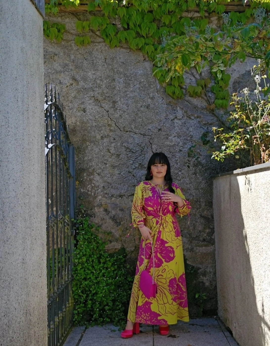 Yellow Silk Blend Sienna Maxi Kimono Dress