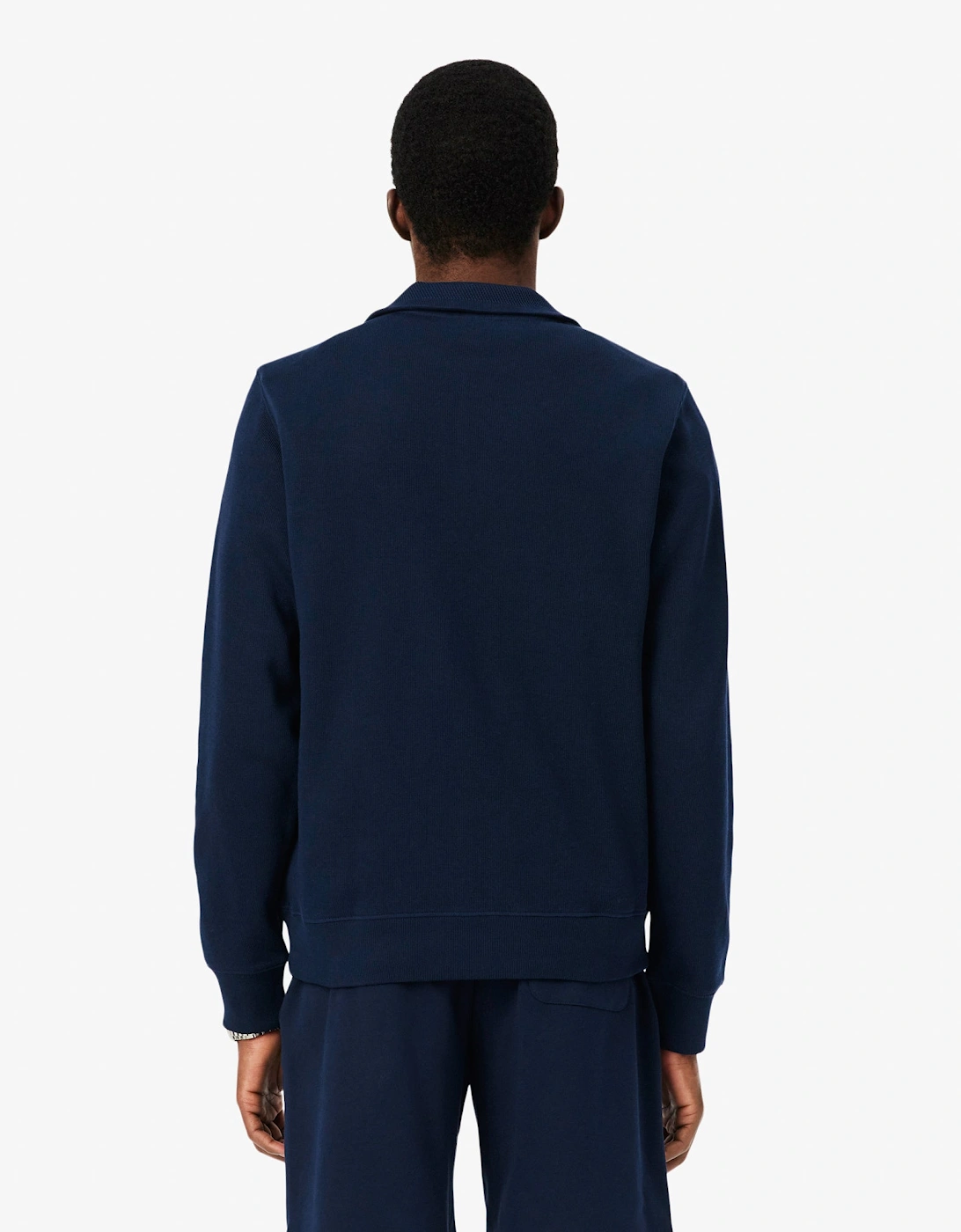 Lacoste Mens Zippered Stand-Up Collar Cotton Sweatshirt - Navy Blue 166