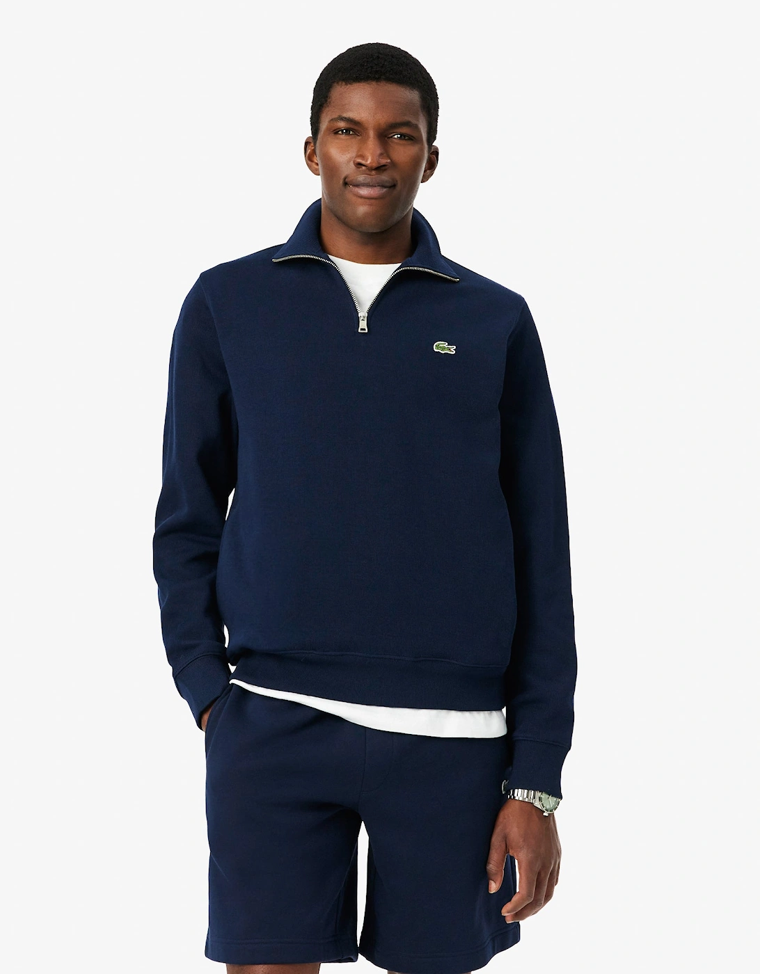 Lacoste Mens Zippered Stand-Up Collar Cotton Sweatshirt - Navy Blue 166, 9 of 8