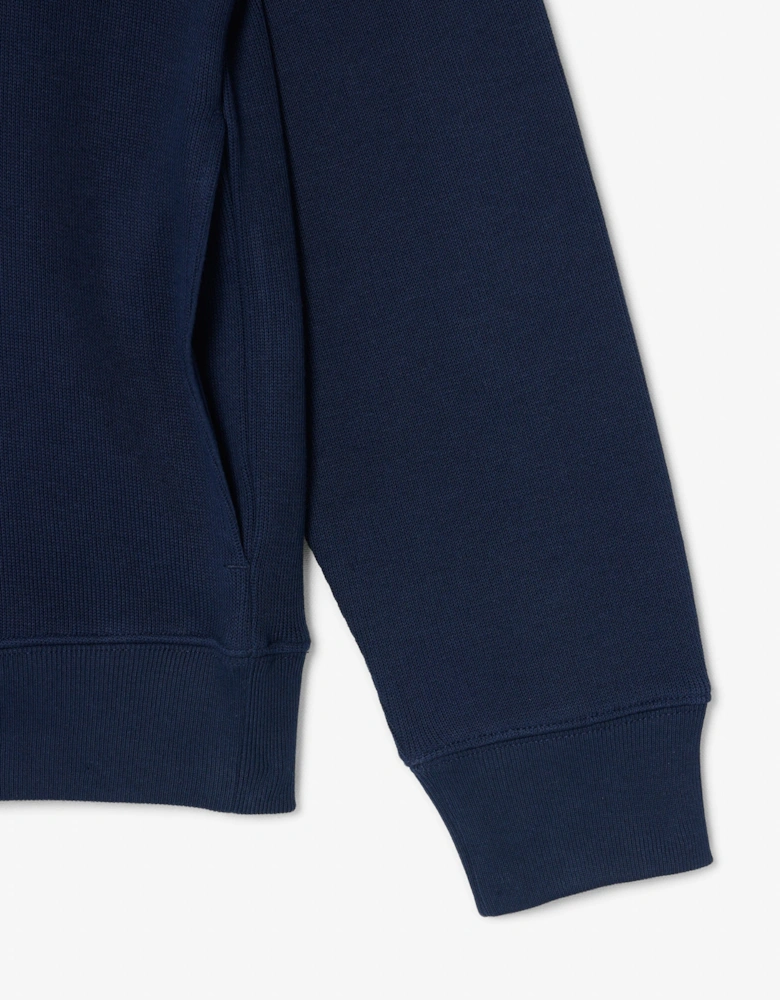 Lacoste Mens Zippered Stand-Up Collar Cotton Sweatshirt - Navy Blue 166