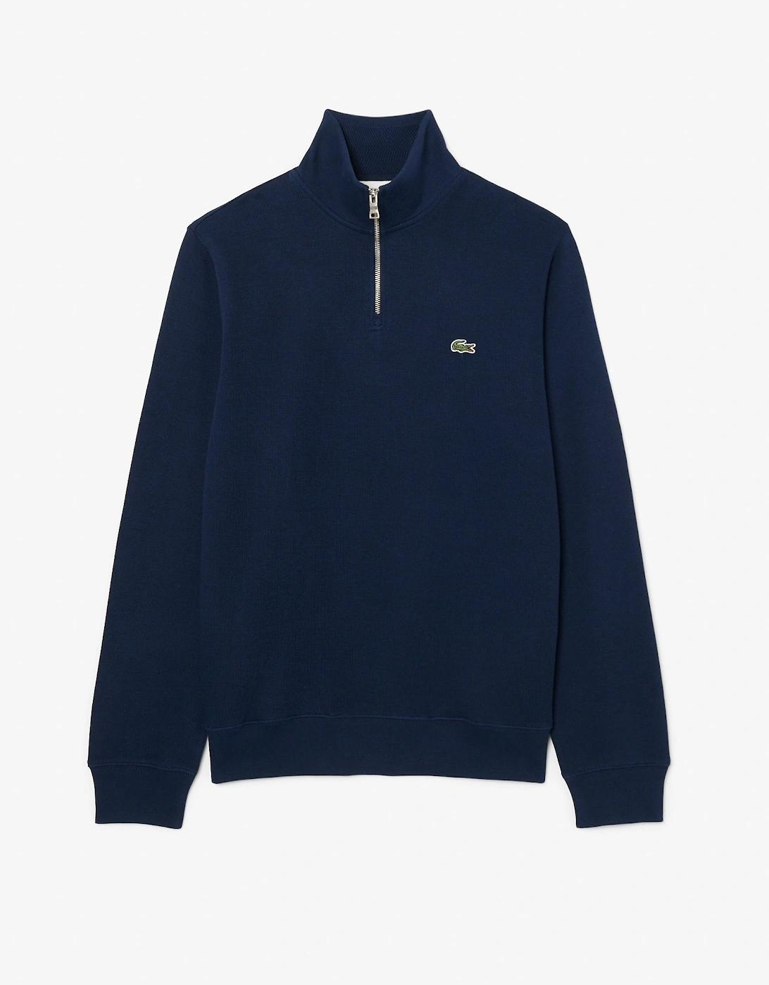 Lacoste Mens Zippered Stand-Up Collar Cotton Sweatshirt - Navy Blue 166