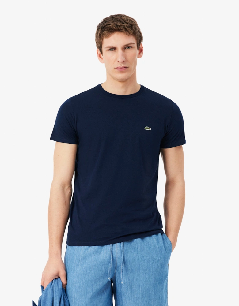 Lacoste Mens Crew Neck Pima Cotton Jersey T-Shirt - Navy Blue 166