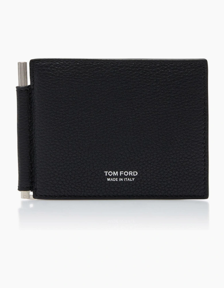 Grain Leather T Line Clip Wallet Black