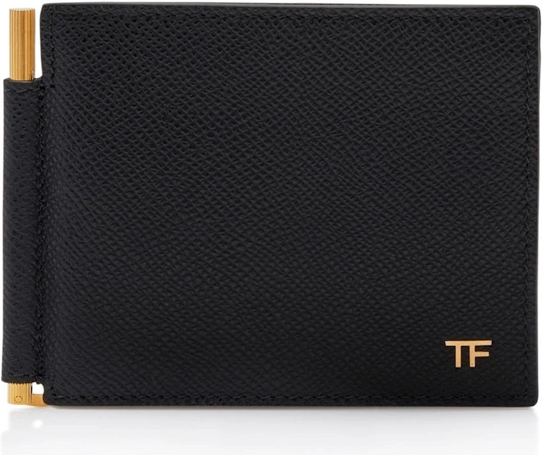 Small Grain Leather T Line Clip Black